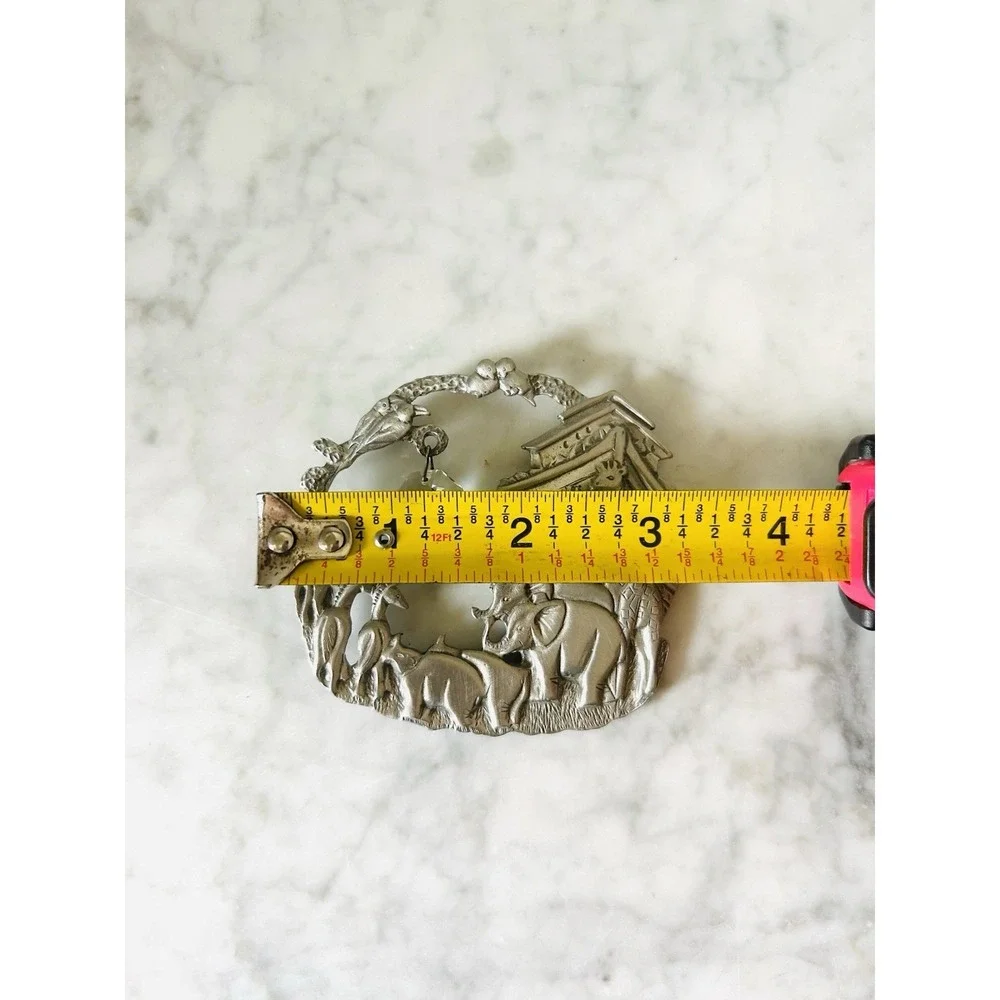 Vintage Pewter Noah's Ark Suncatcher Ornament 3D Animals Giraffes Elephants
